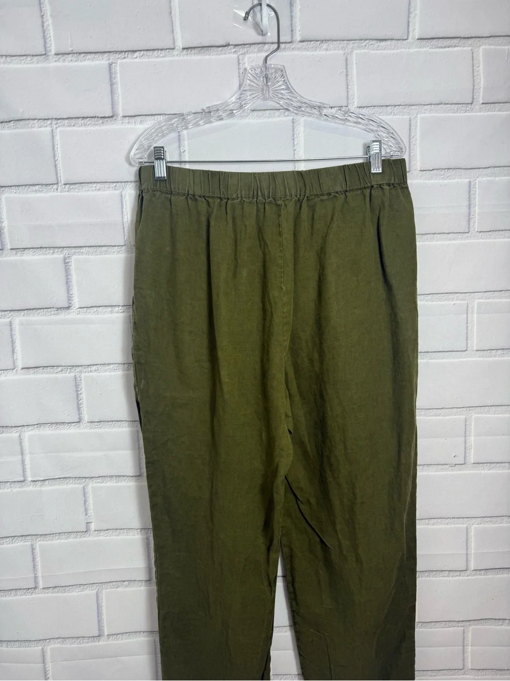 Quince Women’s Olive Green 100% Linen Pull-On Pants minimalist quiet luxury/L
